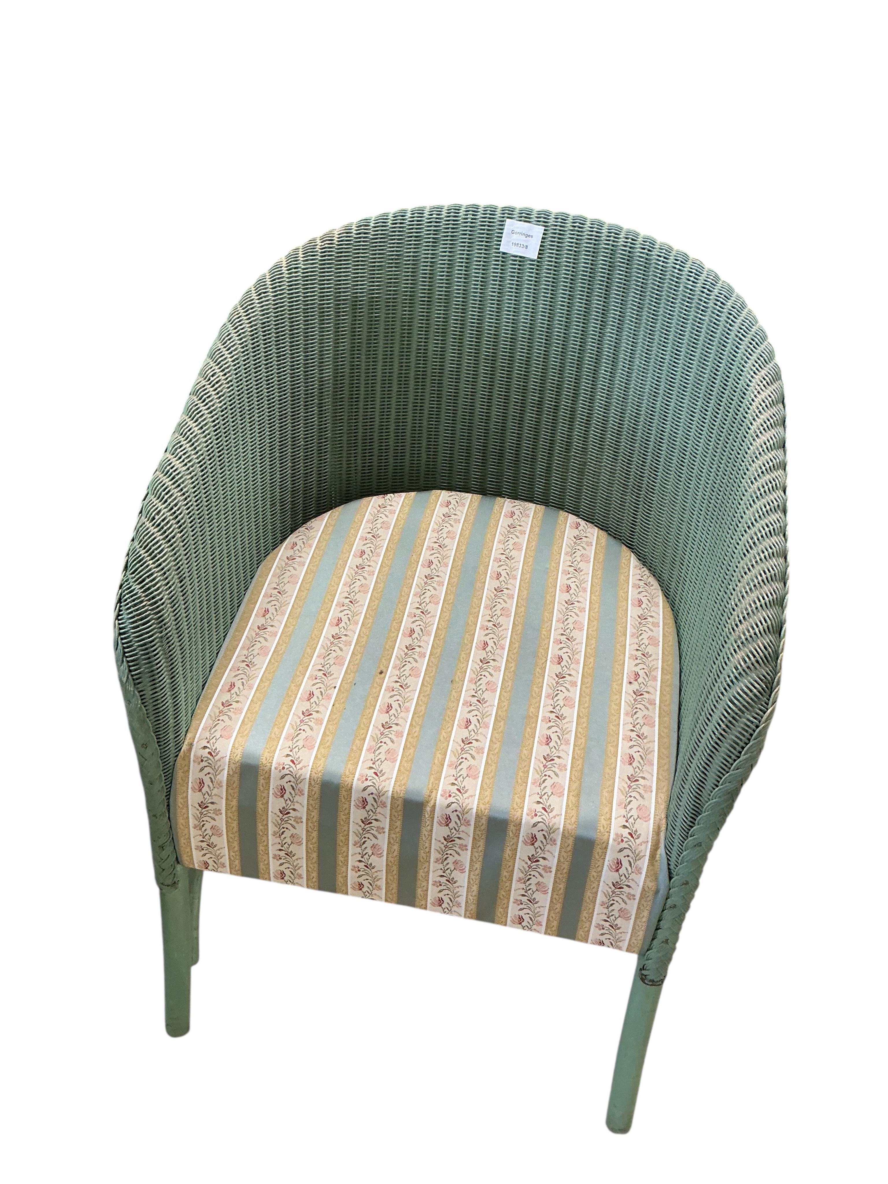 A pair of Lloyd Loom chairs, width 54cm, depth 54cm, height 70cm